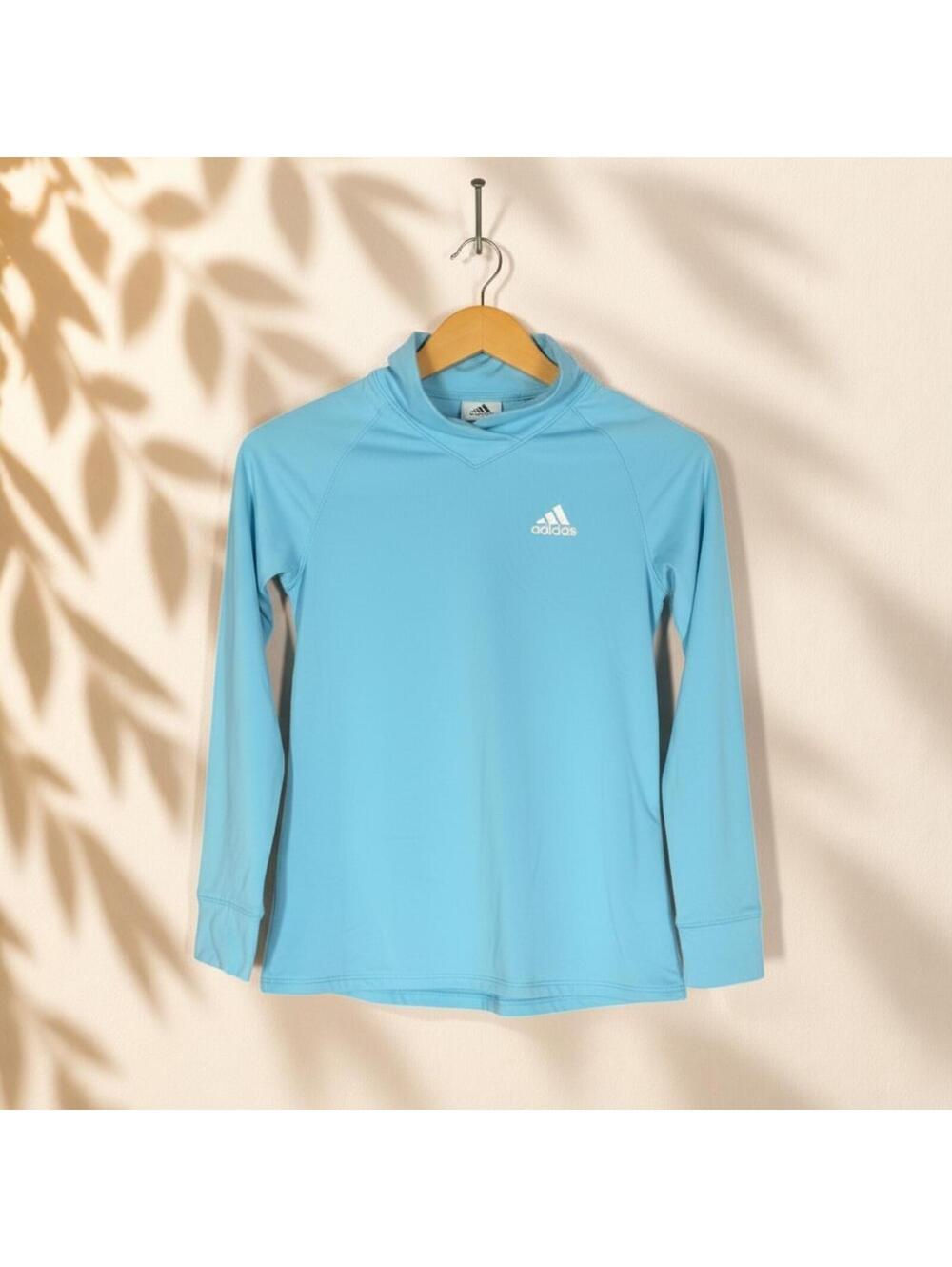 Adidas Activewear Top Girls L Large Blue Long Sleeve High Neck Pullover Active - Picture 1 of 6